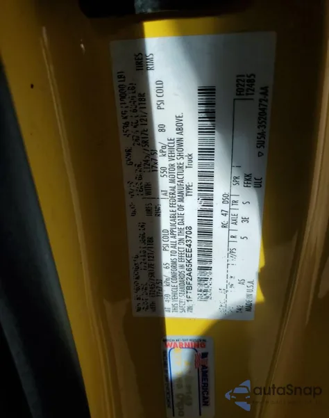 2019 Ford F250 Super Duty z USA, uszkodzony, nr VIN 1FTBF2A65KEE43708